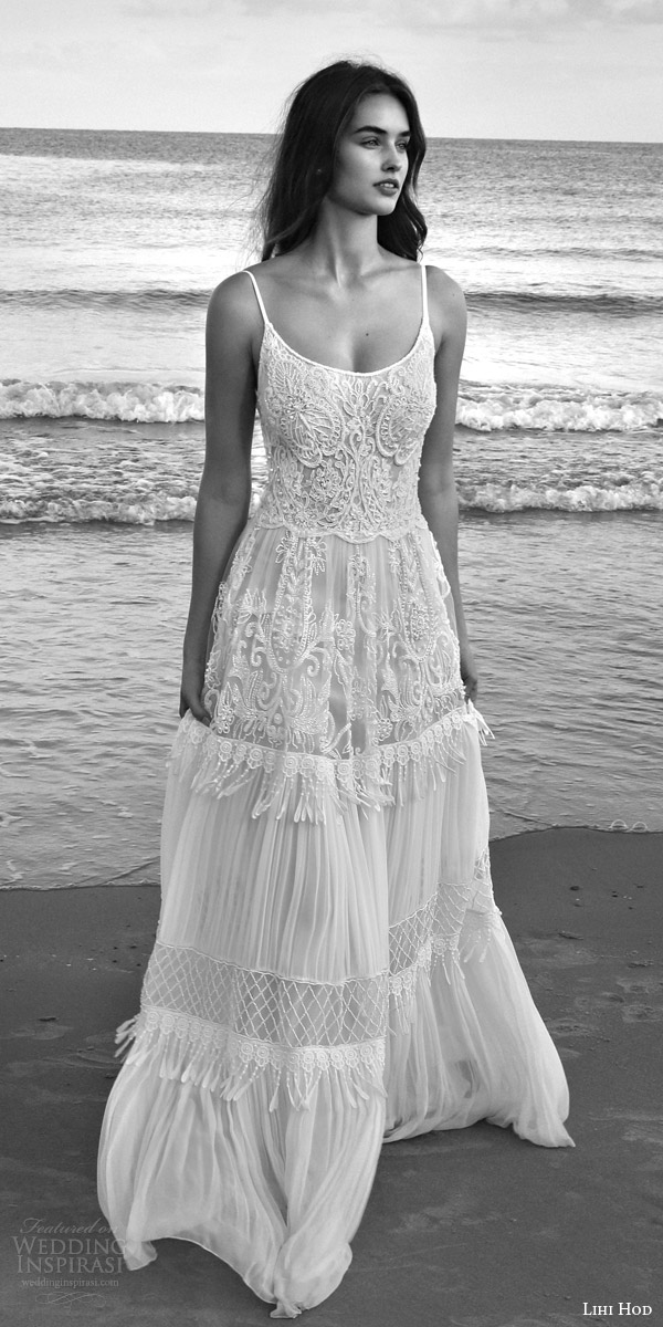 lihi hod bridal 2016 lilo sleeveless bohemian wedding dress straps embroidered bodice pleated skirt lattice bead fringe