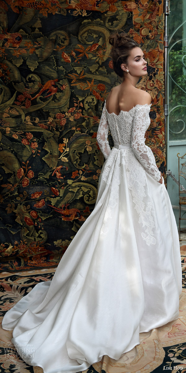 lihi hod bridal 2016 madison romantic ball gown wedding dress off shoulder long sleeve lace top back view train lihi hod bridal 2016 madison romantic ball gown wedding dress off shoulder long sleeve lace top back view train