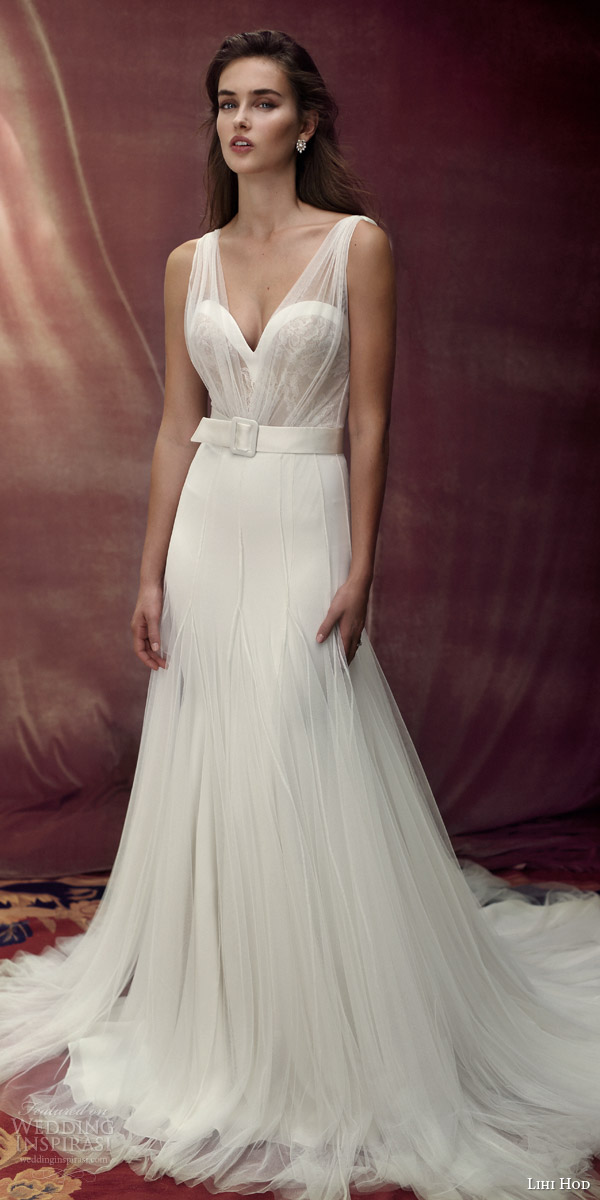 lihi hod bridal 2016 provence romantic wedding dress sleeveless sheer illusion gathered strap bodice