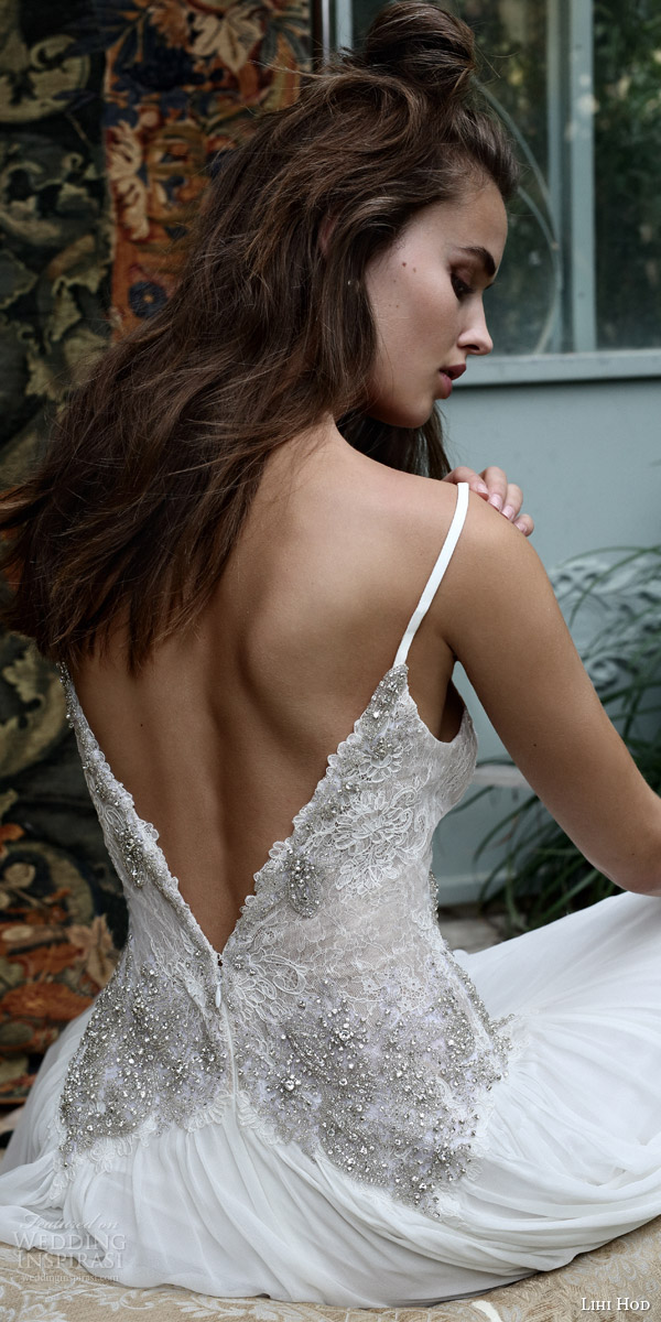 lihi hod bridal 2016 romantic tuscany wedding dress sleeveless embellished lace bodice spaghetti straps back view