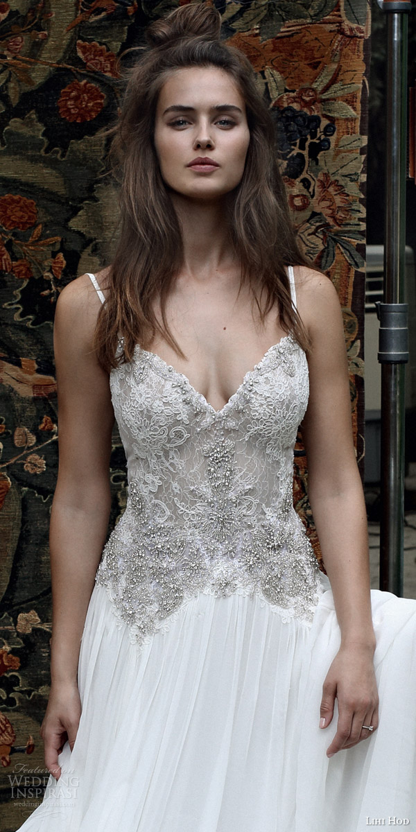 lihi hod bridal 2016 romantic tuscany wedding dress sleeveless embellished lace bodice spaghetti straps zoom