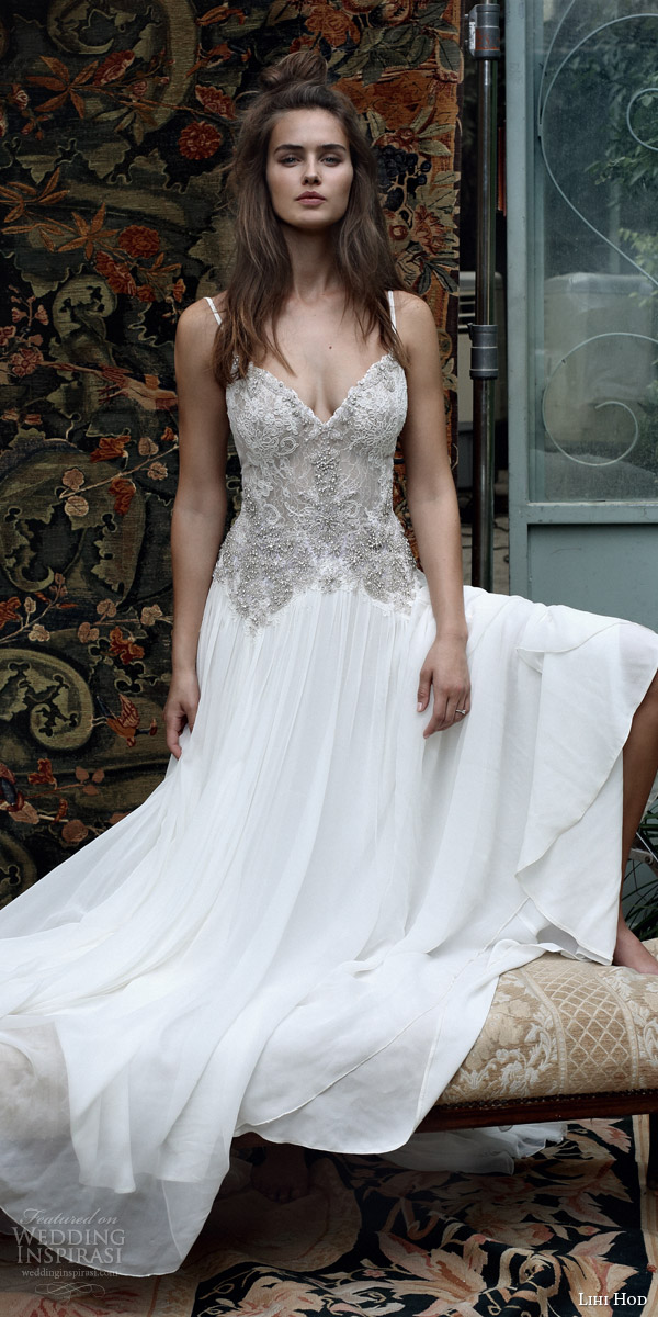 lihi hod bridal 2016 romantic tuscany wedding dress sleeveless embellished lace bodice spaghetti straps