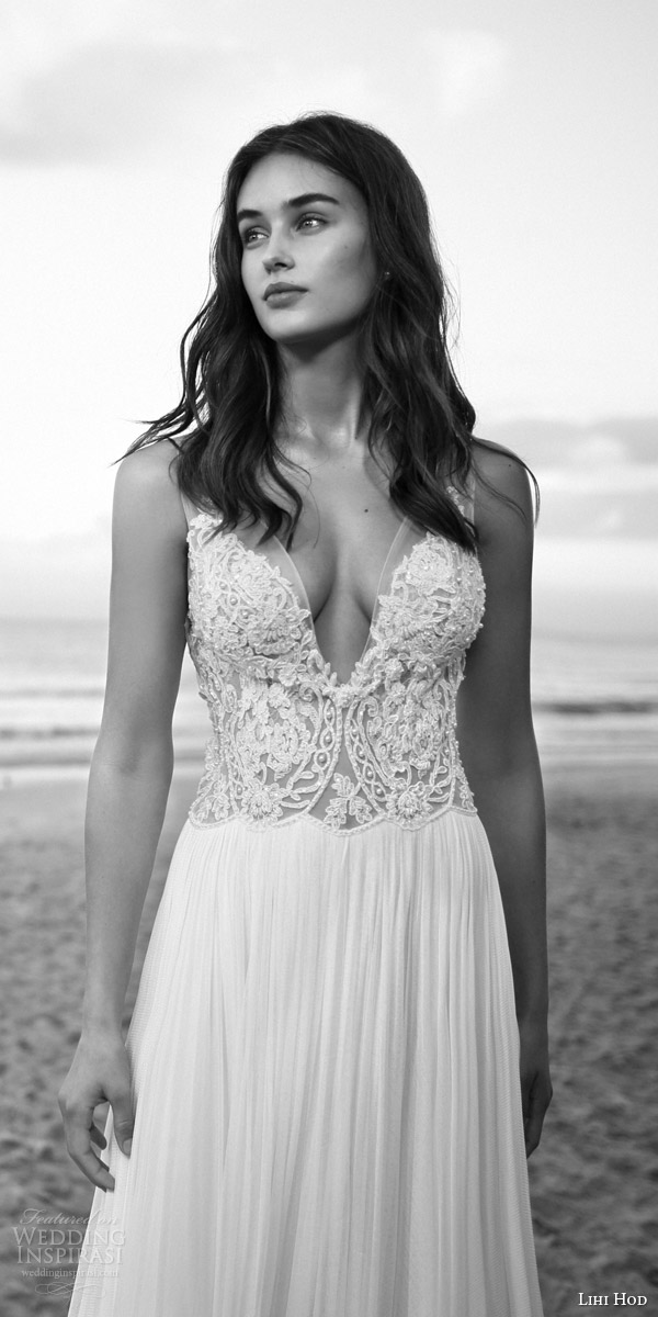 lihi hod bridal 2016 rose quartz wedding dress sleeveless illusion straps v neckline romantic beaded bodice