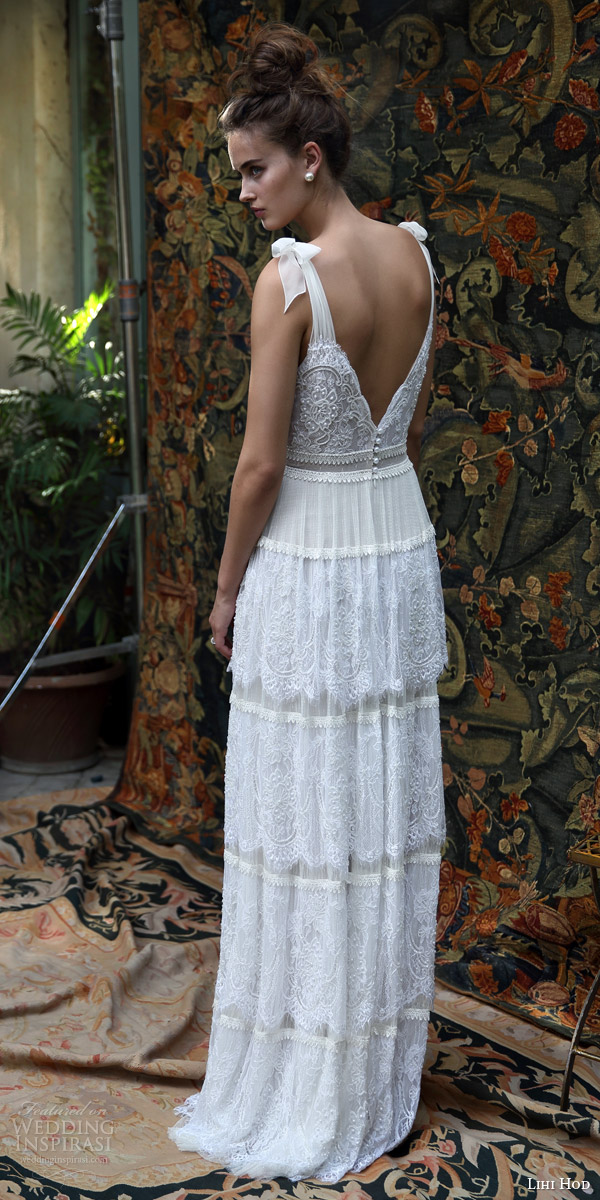 lihi hod bridal 2016 scarlet romantic bohemiand wedding dress self tie straps sleeveless bodice multi lace skirt boho chic back view lihi hod bridal 2016 scarlet romantic bohemiand wedding dress self tie straps sleeveless bodice multi lace skirt boho chic back view