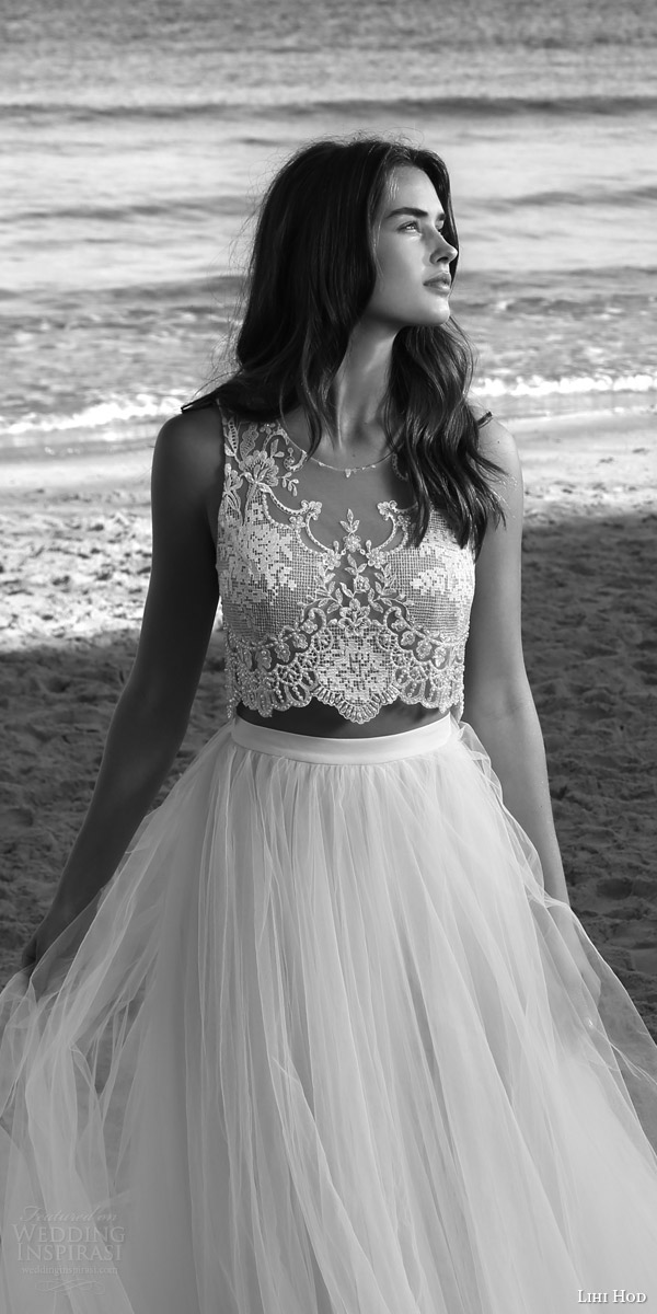 lihi hod bridal 2016 venus wedding dress romantic two piece embellished sleeveless crop top full tulle skirt gorgeous detail zoom