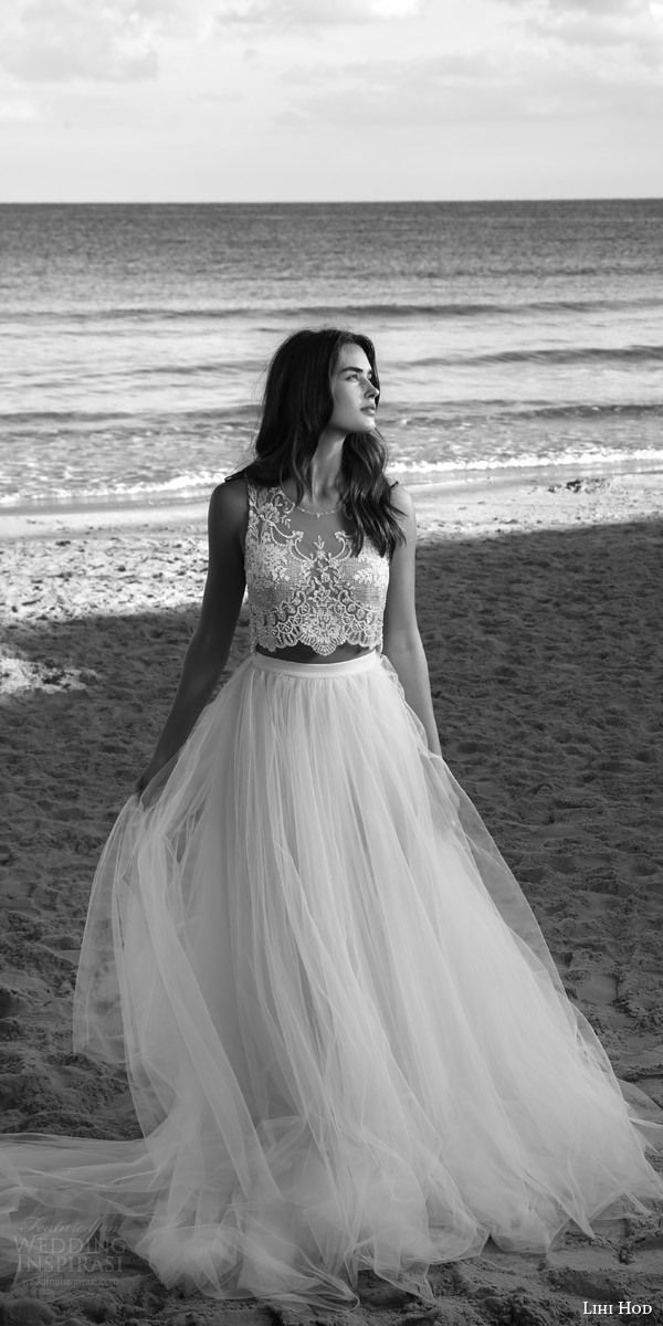 lihi hod bridal 2016 venus wedding dress romantic two piece embellished sleeveless crop top full tulle skirt