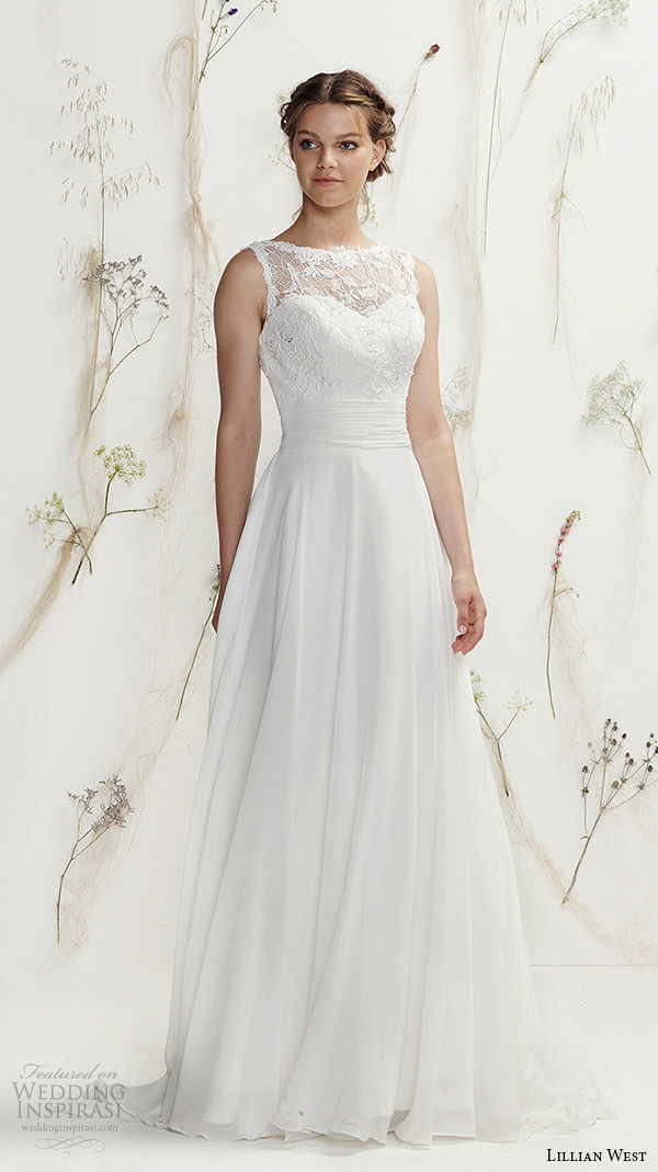 lillian west spring 2016 bridal bateau neckline sleeveless sweetheart cutout pretty a  line wedding dress style 6401