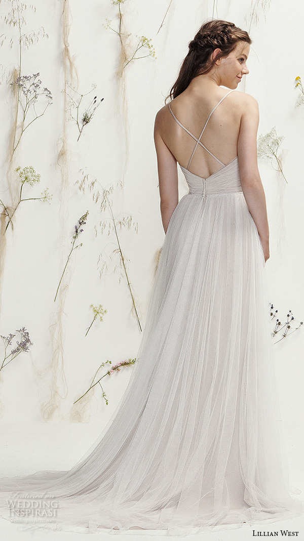 lillian west spring 2016 bridal elegant grecian sheath wedding dress spagetti strap wrap around ruched bodie style 6417  