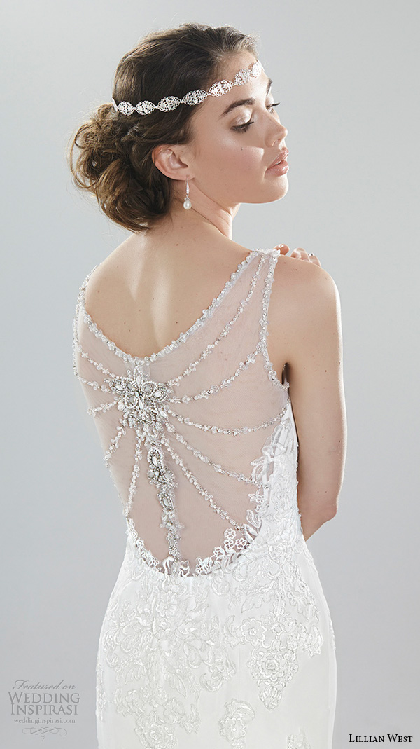 lillian west spring 2016 bridal elegant sheath wedding dress lace strap lace embroiderey bodice v neckline style 6410   