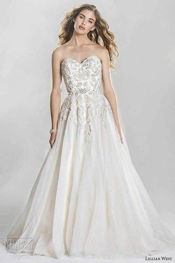 lillian west spring 2016 bridal gorgeous strapless sweetheart neckline lace embroidered beautiful ball gown a  line wedding dress style 6419