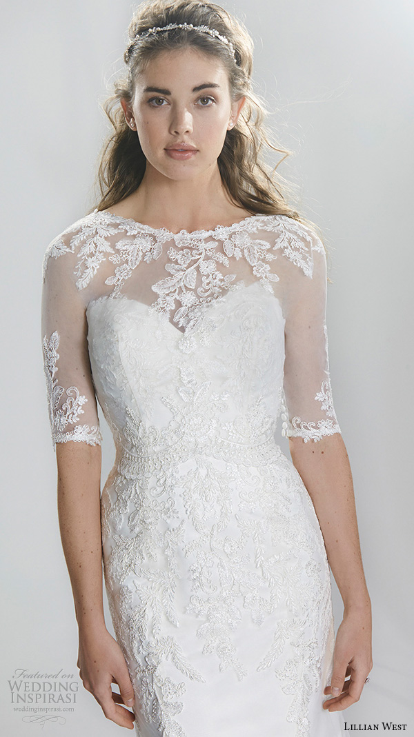 lillian west spring 2016 bridal half sleeves sheer jewel neckline sweetheart lace emboridery fit to flare beautiful mermaid wedding dress style 6396 lillian west spring 2016 bridal half sleeves sheer jewel neckline sweetheart lace emboridery fit to flare beautiful mermaid wedding dress style 6396