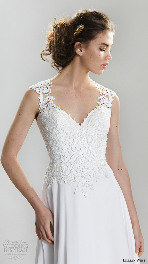 lillian west spring 2016 bridal lace strap sweetheart neckline lace embroidered bodice modified a  line wedding dress style 6398 