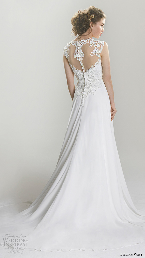 lillian west spring 2016 bridal lace strap sweetheart neckline lace embroidered bodice modified a  line wedding dress style 6398  