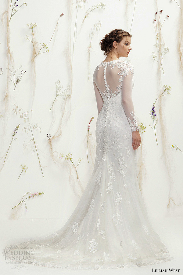 lillian west spring 2016 bridal long illusion lace sleeves jewel neckline sweetheart cutout fit to flare wedding dress illusion lace back style 6378 lillian west spring 2016 bridal long illusion lace sleeves jewel neckline sweetheart cutout fit to flare wedding dress illusion lace back style 6378