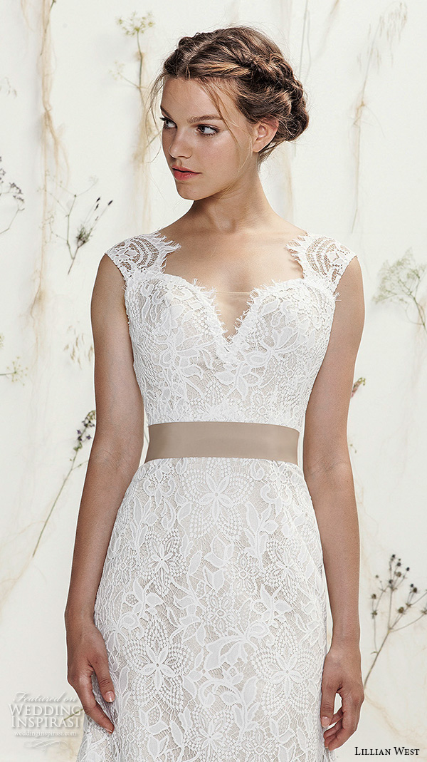 lillian west spring 2016 bridal sleeveless lace straps deep sweetheart neckline lace embroidery througout beautiful a  line wedding dress style  6418 