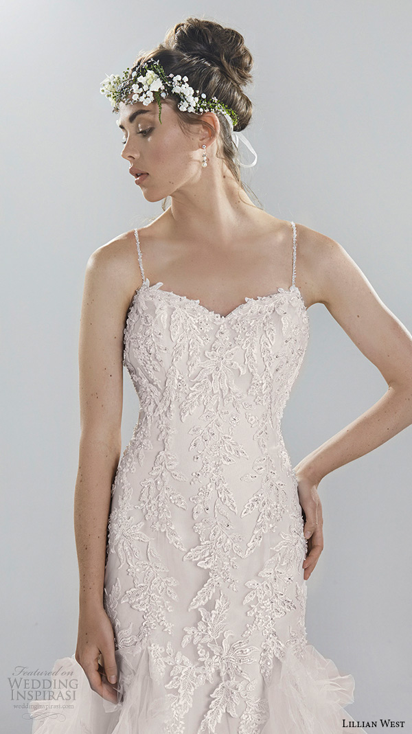 lillian west spring 2016 bridal spagetti strap sweetheart neckline beaded lace embroidery tulle layered mermaid wedding dress style 6400 lillian west spring 2016 bridal spagetti strap sweetheart neckline beaded lace embroidery tulle layered mermaid wedding dress style 6400