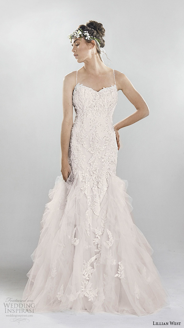 lillian west spring 2016 bridal spagetti strap sweetheart neckline beaded lace embroidery tulle layered mermaid wedding dress style 6400 lillian west spring 2016 bridal spagetti strap sweetheart neckline beaded lace embroidery tulle layered mermaid wedding dress style 6400