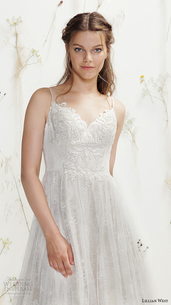 lillian west spring 2016 bridal spagetti strap sweetheart neckline lace embroidery pretty a  line wedding dress style 6395 