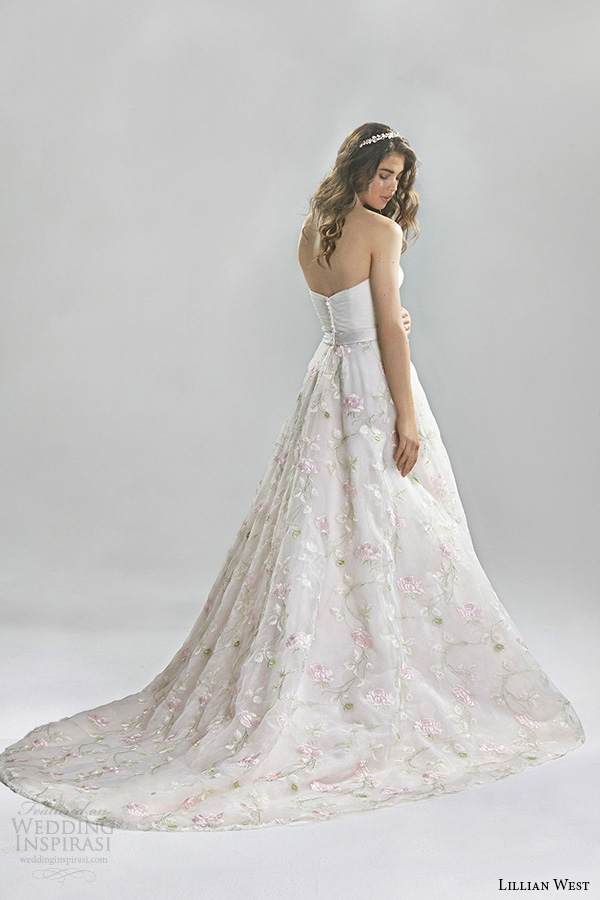 lillian west spring 2016 bridal strapless sweetheart neckline flora embroidery beautiful a  line wedding dress style 6391  