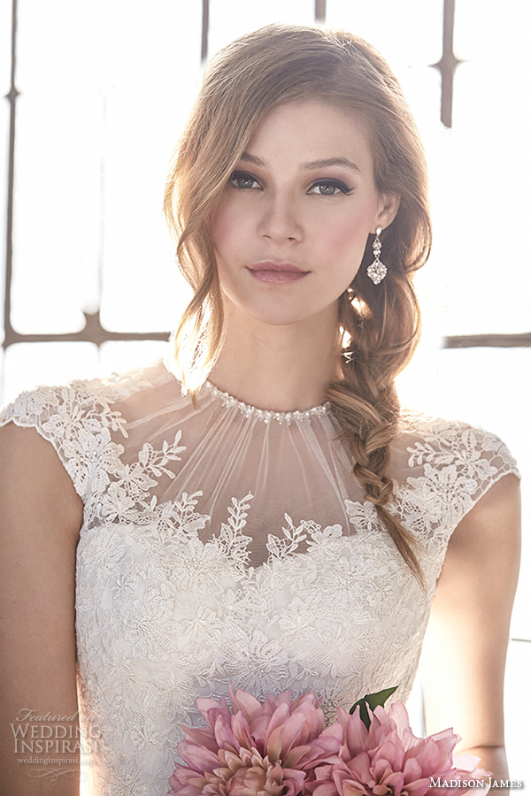 madison james fall 2015 bridal cap sleeves illusion jewel neckline sweetheart cutout lace embroidered bodice beautiful a  line wedding dress style mj167  