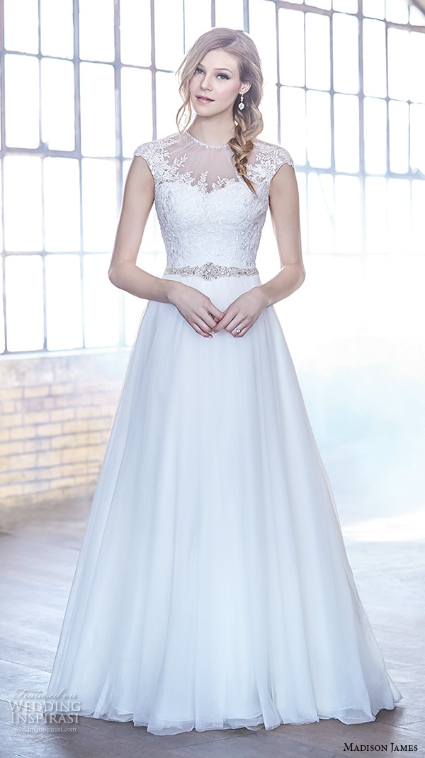 madison james fall 2015 bridal cap sleeves illusion jewel neckline sweetheart cutout lace embroidered bodice beautiful a  line wedding dress style mj167