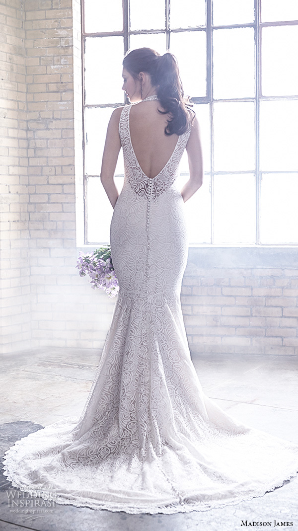 madison james fall 2015 bridal halter jewel neck sleeveless lace embroidery beautiful trumpet mermaid wedding dress style mj169 