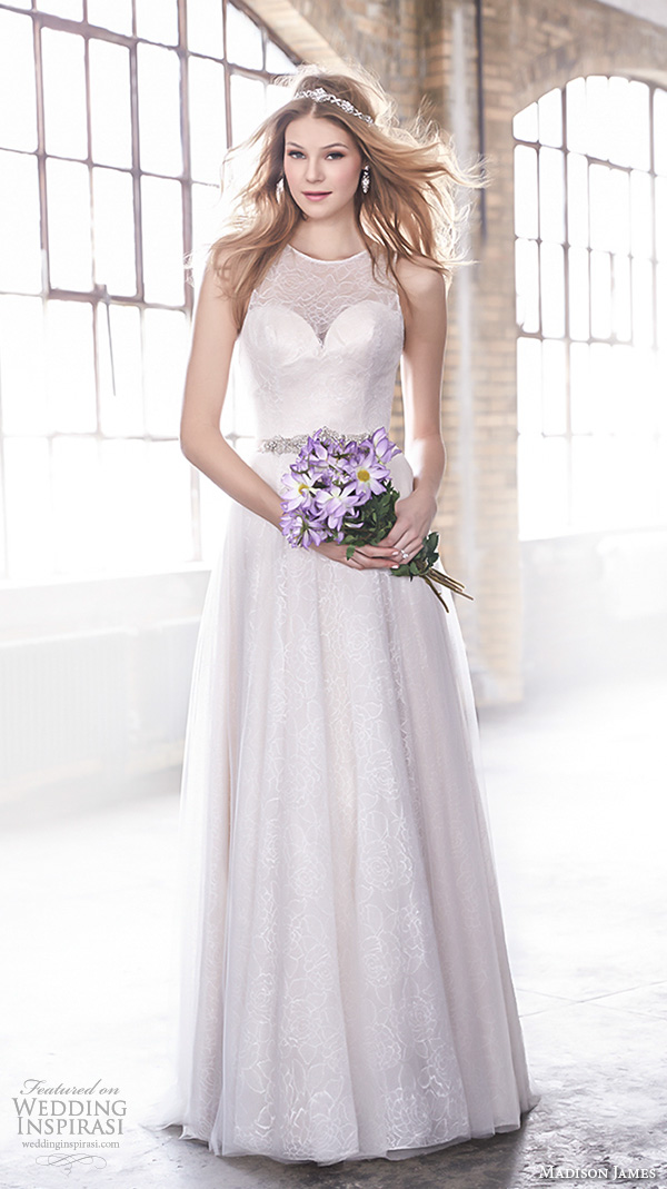 madison james fall 2015 bridal sleeveless halter neckline sweetheart cutout pretty modified a  line wedding dress style mj163