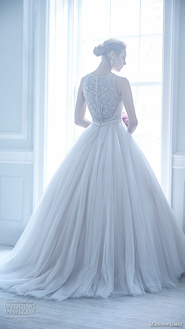 madison james fall 2015 bridal sleeveless jewel neckline beaded crystal embroidery tulle skirt beautiful a  line ball gown wedding dress style mj170 