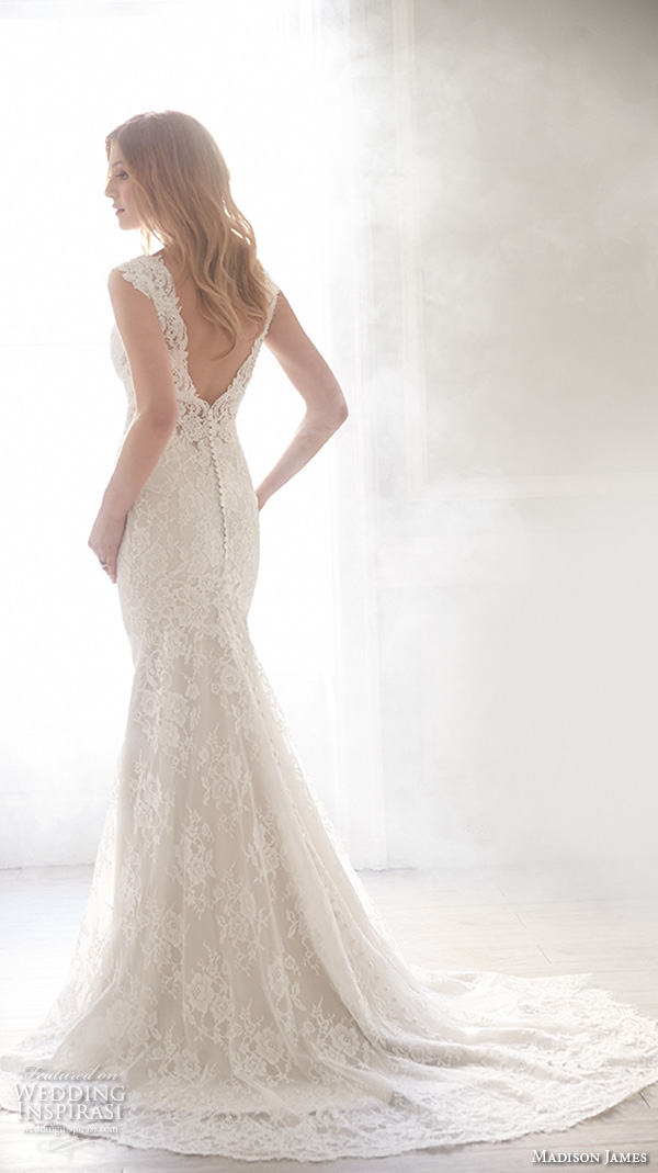 madison james fall 2015 bridal sleeveless lace strap v neckline lace embroidery beautiful fit to flare sheath wedding dress style mj152 