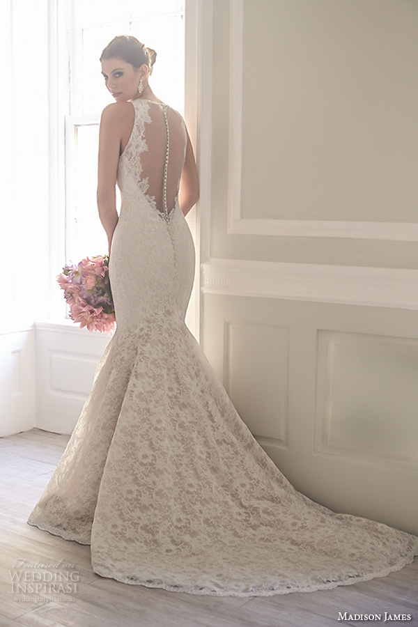 madison james fall 2015 bridal sleeveless lace strap v neckline lace embroidery trumpet mermaid wedding dress style mj156 