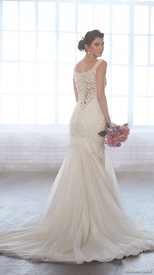 madison james fall 2015 bridal sleeveless scoop neckline lace embroidery bodice tulle skirt beautiful mermaid wedding dress style mj151 