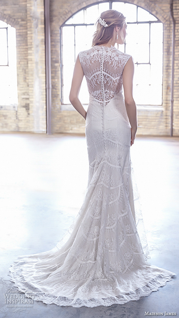 madison james fall 2015 bridal sleeveless thick lace strap v neckline fit to flare beautiful mermaid wedding dress style mj158 