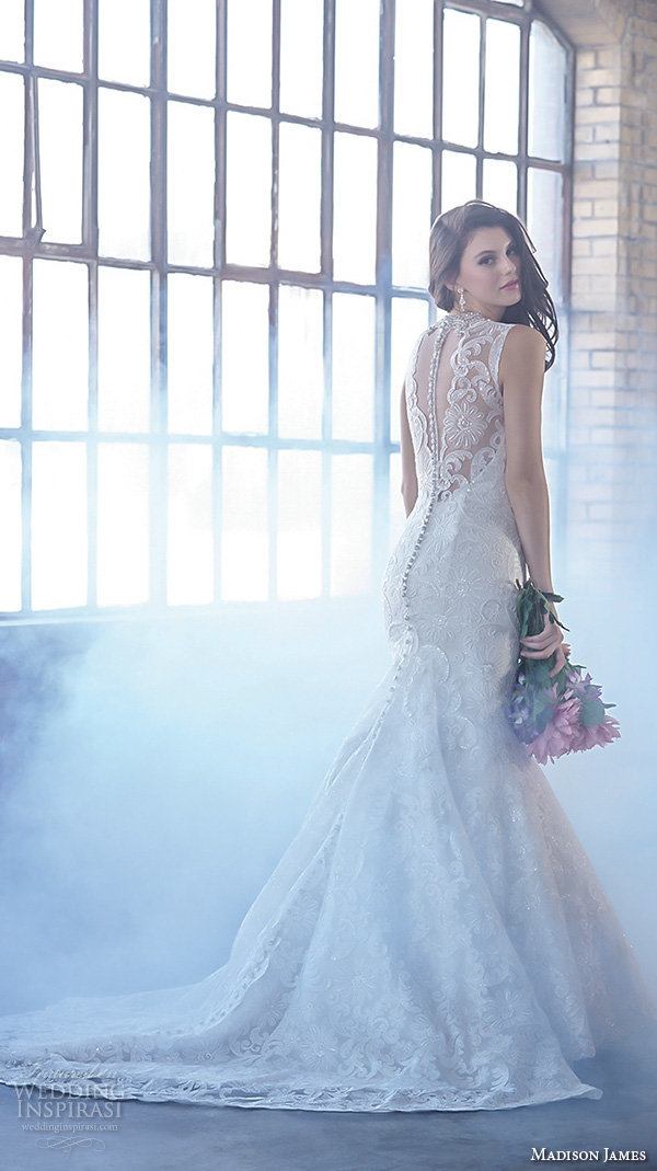 madison james fall 2015 bridal sleeveless v neckline lace embroidery trumpet beautiful mermaid wedding dress style mj160 