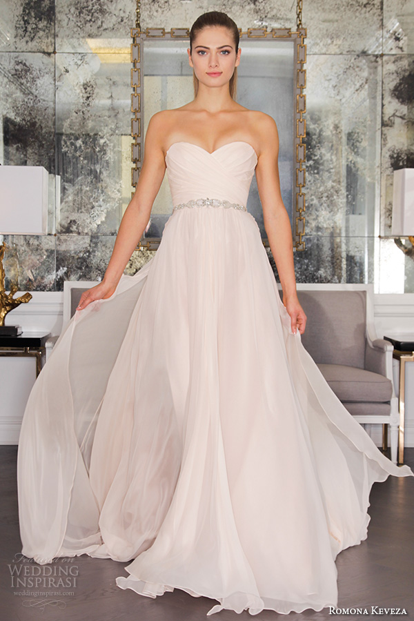 romona keveza fall 2016 luxe bridal strapless sweetheart neckline blush color pink a  line romantic wedding dress rk6455