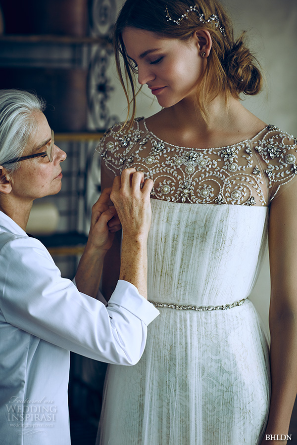 bhldn spring 2016 cap sleeves illusion jewel straight across beaded neckline vintage romantic tulle a line wedding dress beaded back (tiernan) mv