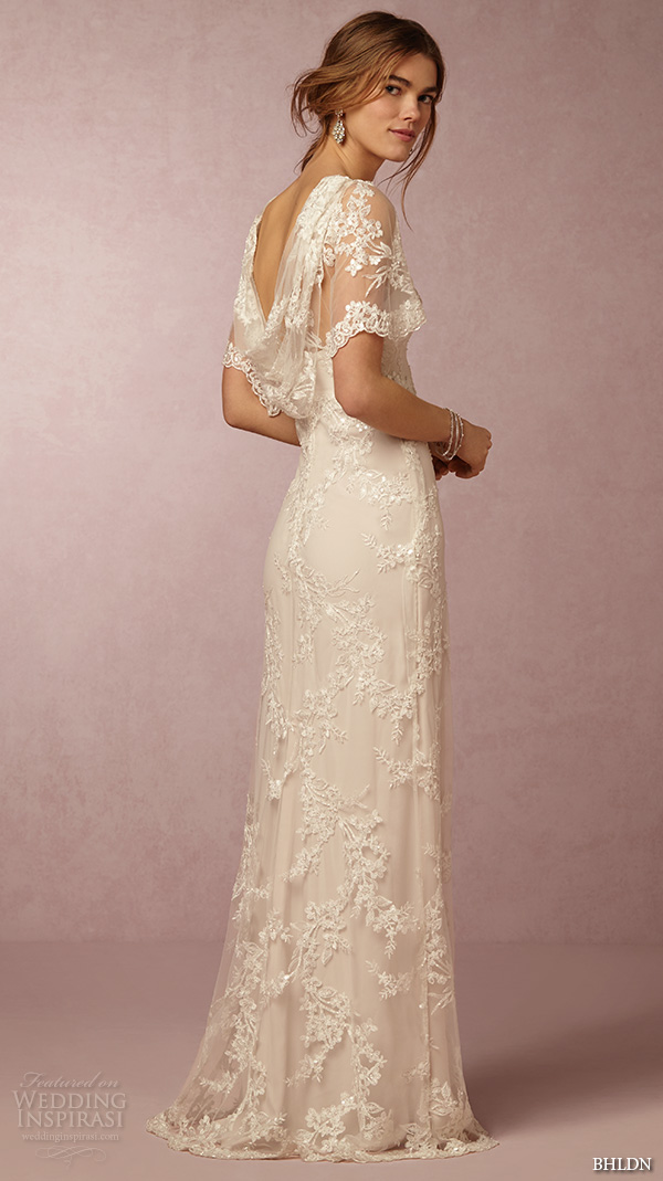 bhldn spring 2016 flutter sleeves illusion jewel semi sweetheart neckline fully embellished sheath column lace wedding dress cowl back marchesa (estella) bkv bhldn spring 2016 flutter sleeves illusion jewel semi sweetheart neckline fully embellished sheath column lace wedding dress cowl back marchesa (estella) bkv