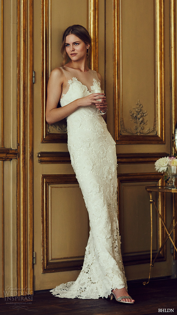 bhldn spring 2016 sleeveless illusion bateau sweetheart neckline full embellished sheath trumpet lace wedding dress (jolie) mv