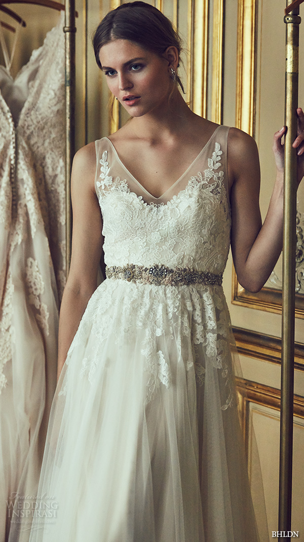 bhldn spring 2016 sleeveless sheer strap v neck embellished bodice tulle skirt pretty a line wedding dress (reagan) mv