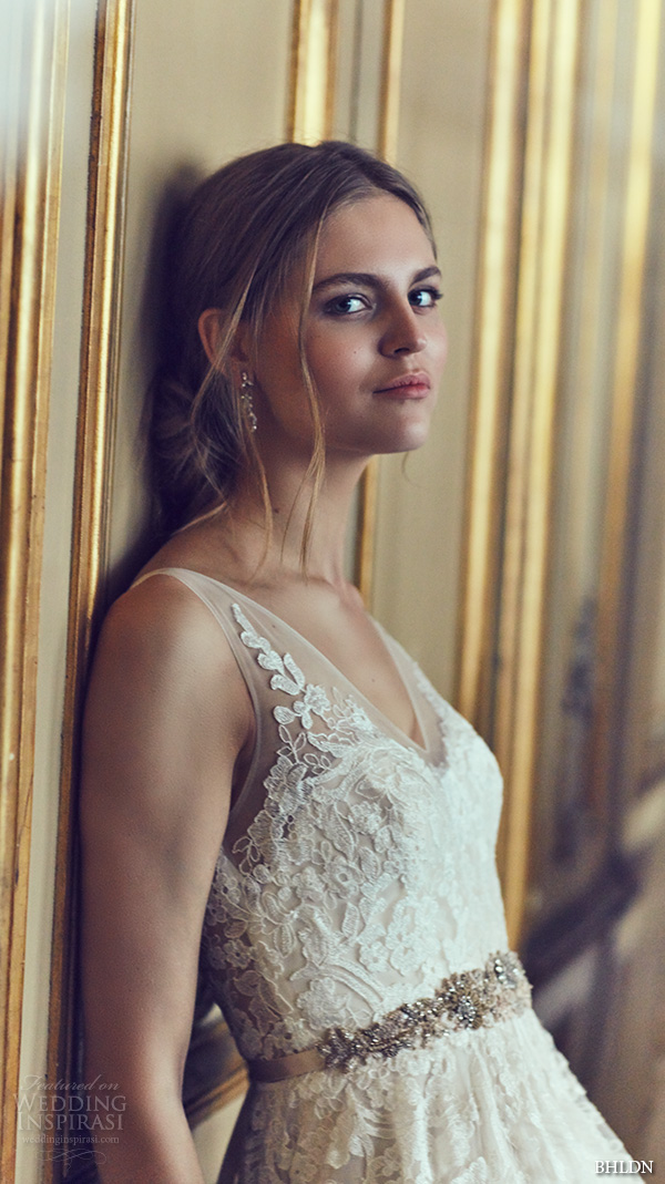 bhldn spring 2016 sleeveless sheer strap v neck embellished bodice tulle skirt pretty a line wedding dress (reagan)