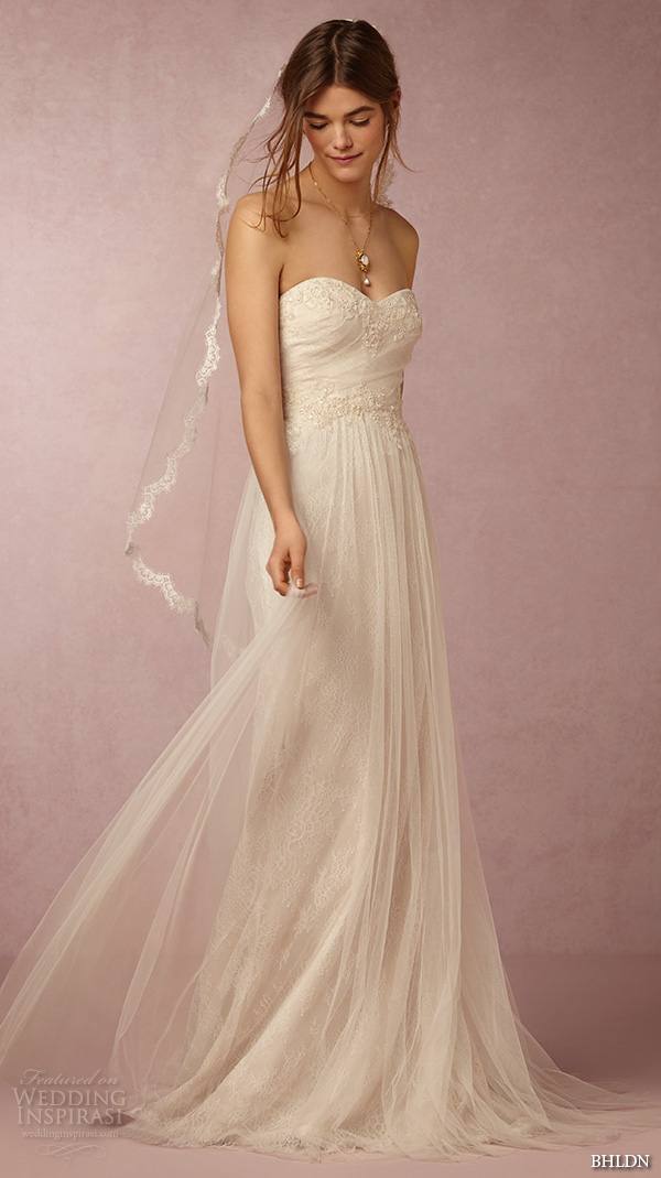 bhldn spring 2016 strapless sweetheart neckline embellished neckline waistline tulle romantic a line wedding dress open back sweep train marchesa (lilou) mv