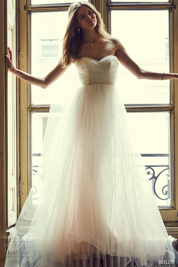 bhldn spring 2016 strapless sweetheart neckline tulle aline ballgown tulle skirt wedding dress style (bella) gown mv