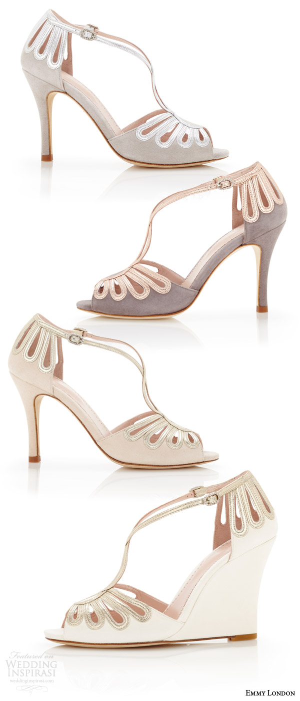 emmy london color wedding shoes peep toe heels wedges cream vapour cinder colored strap bridal heels (leila)