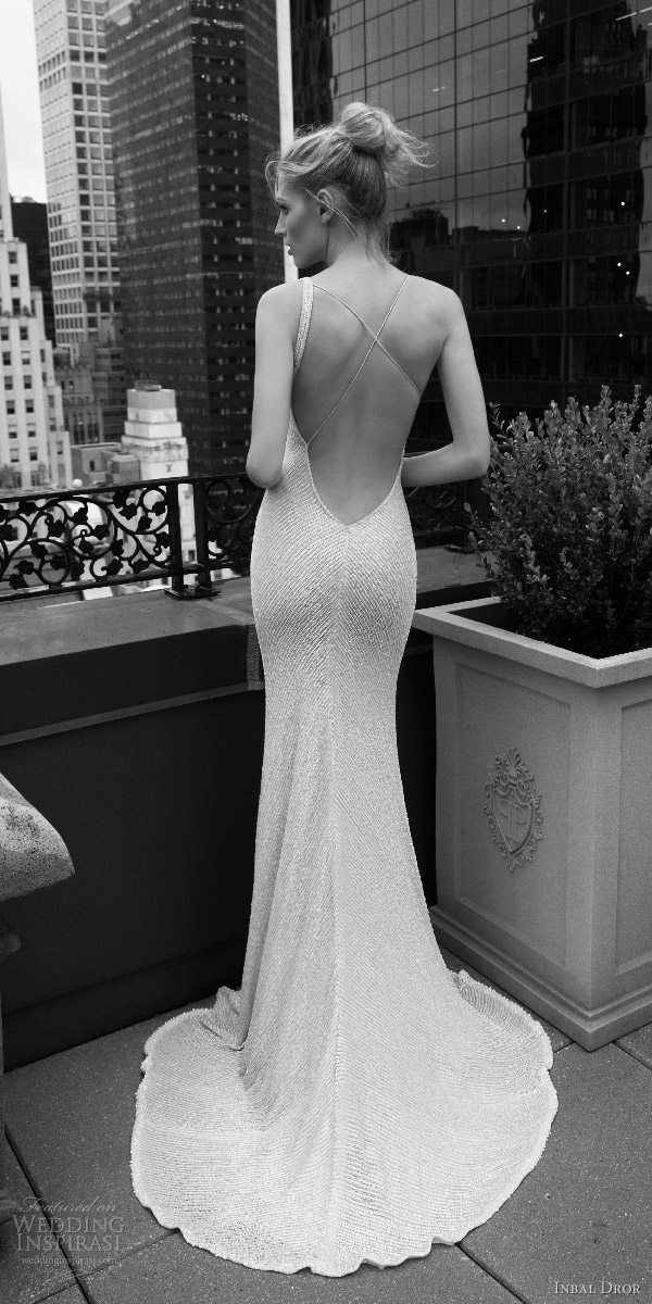 inbal dror 2016 sleeveless strap v neck sheath wedding dress heavily beaded style 09 bkv puddle train