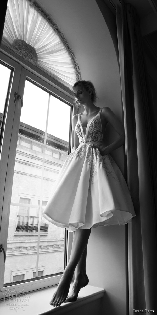 inbal dror 2016 sleeveless thick strap v neck ball gown short wedding dress embellished bodice style 18 mv