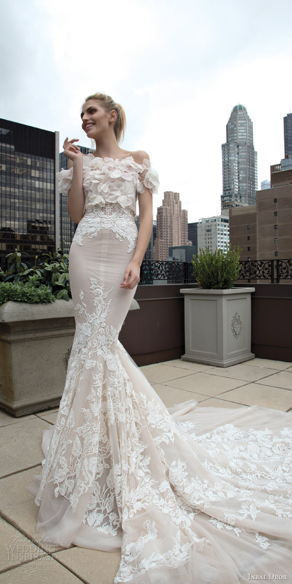 inbal dror 2016 strapless sweetheart lace mermaid wedding dress nude style 17 short sleeve floral topper
