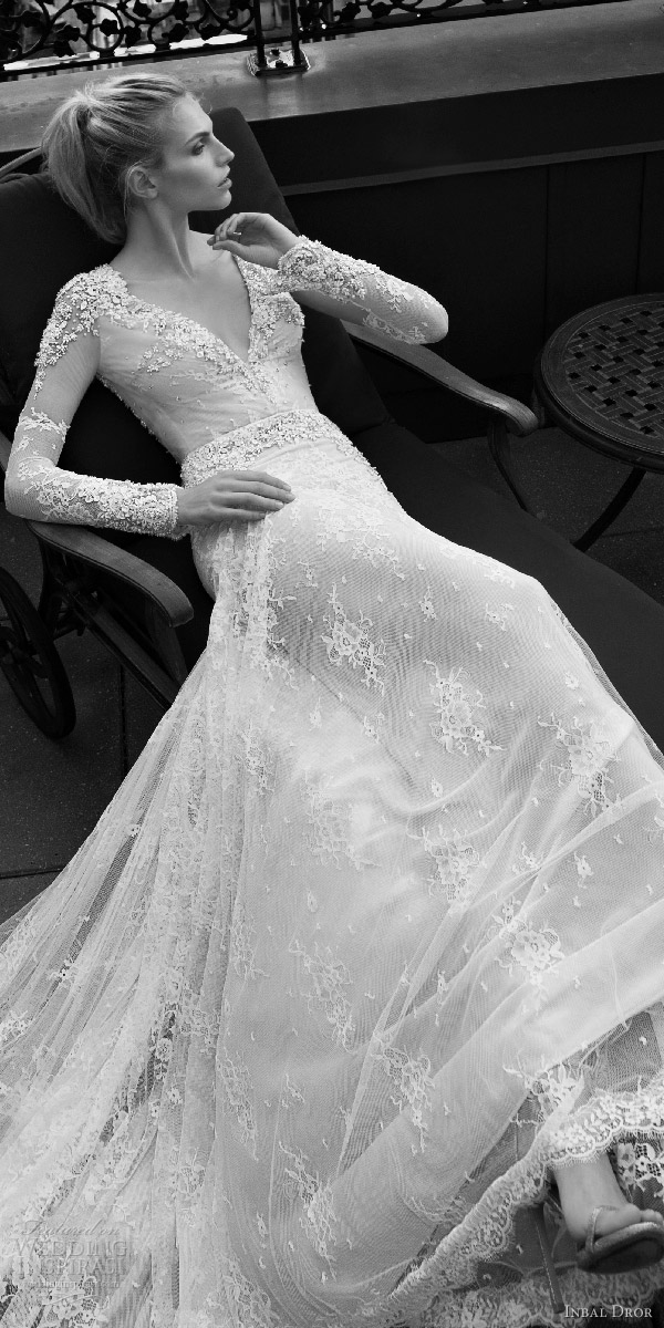 inbal dror 2016 v neck illusion long sleeve trumpet sheath wedding dress style 13 