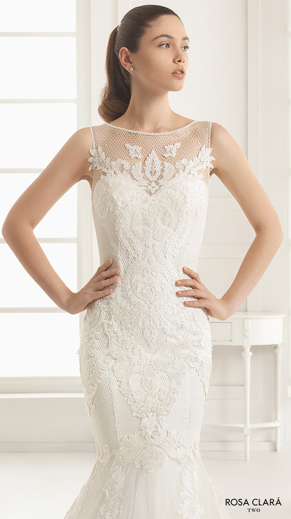 rosa clara two spring 2016 sleeveless illusion bateau sweetheart neckline embellished bodice elegant mermaid wedding dress lace back chapel train (estrada) zv