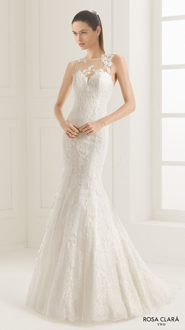 rosa clara two spring 2016 sleeveless illusion jewel sweetheart neckline fully embellished elegant mermaid trumpet lace wedding dress lace back court train (ezequiel) mv