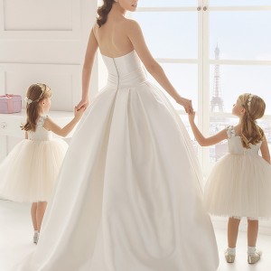 rosa clara two spring 2016 strapless sweetheart neckline ribbon belt pocketed silky princess ball gown wedding dress with lace top court train (enebro) bv