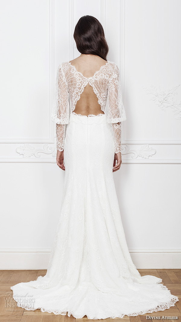 divine atelier 2016 bridal gowns long bishop sleeves v neck button lace top vintage bohemian modified a line wedding dress keyhole back sweep train (kendra) bv